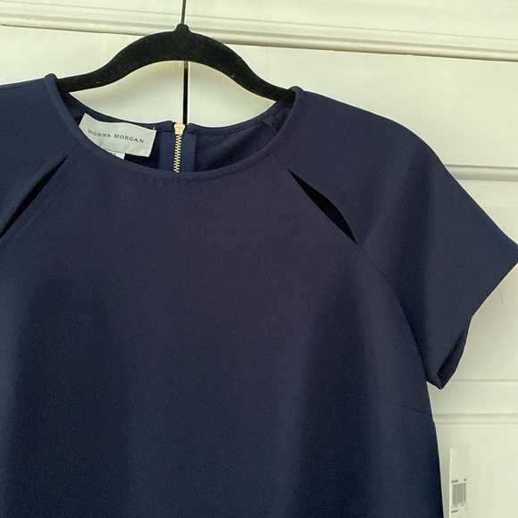 Donna‎ Morgan Shift Silhouette Dress Subtle Clavicle Cutouts New Size 4 NWT Navy - Picture 6 of 13